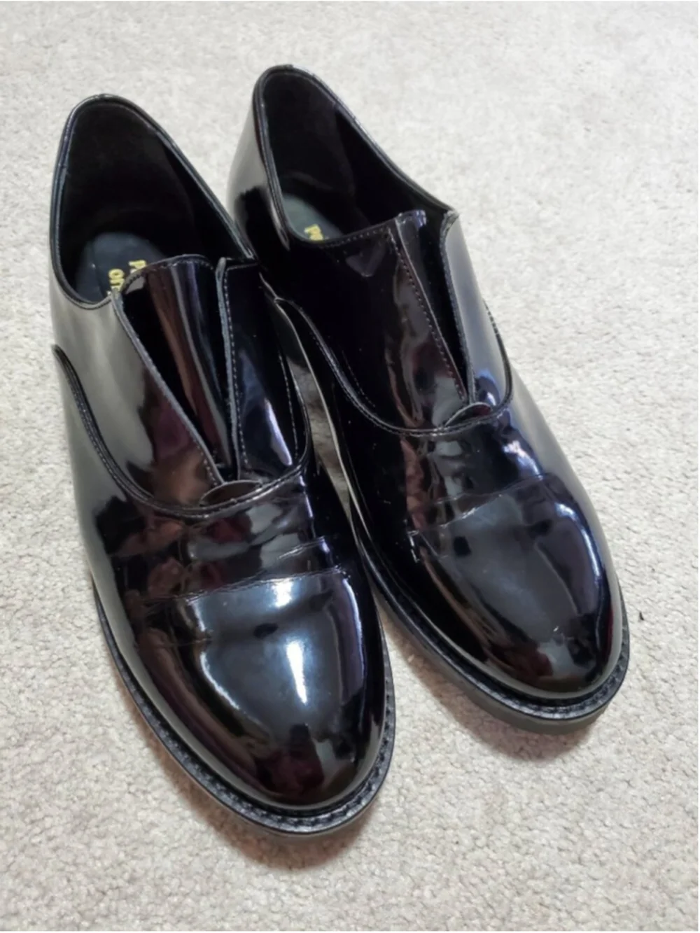 PALMROTH ORIGINAL Patent Leather Loafers Oxfords Black Sz 9.5 Slip-On Lug Sole